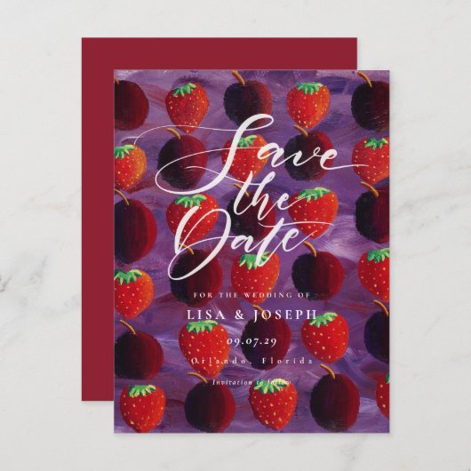 Red Fruit Country Skript Save the Date Ankündigungspostkarte (Vorne/Hinten)