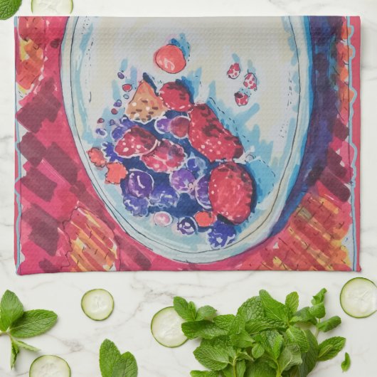 Red Fruits Bowl Geschirrtuch (Gefaltet)