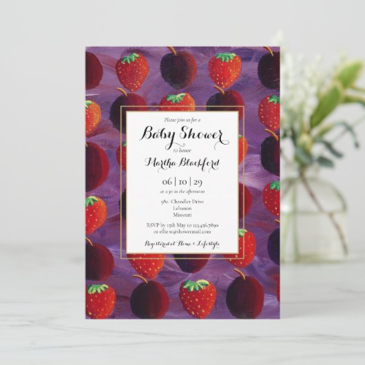 Red Fruits Country Baby Dusche / Sprinkle Einladung (Stehend Vorderseite)