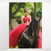 Red Fuchsia Rose Gold Schmetterlinge Quinceañera Dreifach Gefaltete Einladung (Innenseite Mitte)