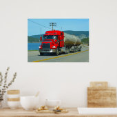 Red Fuel Tanker Truck & Lake Driving Art Print Poster (Küche)