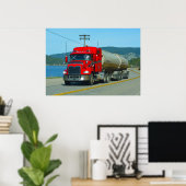 Red Fuel Tanker Truck & Lake Driving Art Print Poster (Heimbüro)