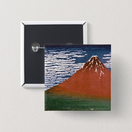Red Fuji, Aka Fujiyama Volcano Katsushika Hokusai Button (Vorne & Hinten)