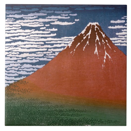 Red Fuji, Aka Fujiyama Volcano Katsushika Hokusai Fliese (Vorderseite)