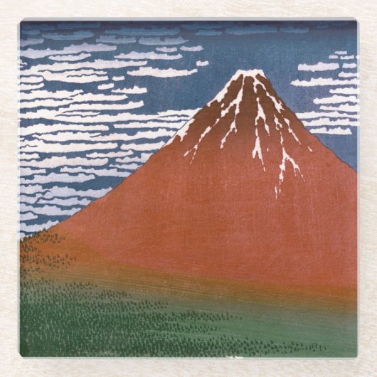 Red Fuji, Aka Fujiyama Volcano Katsushika Hokusai Glasuntersetzer (Vorderseite)
