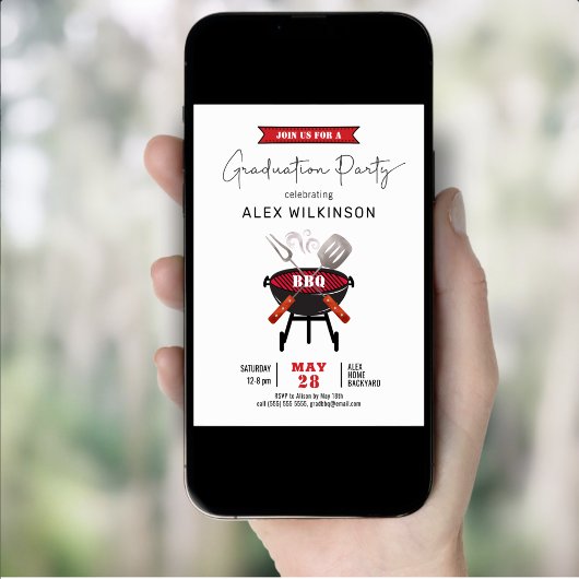 Red Fun Script 3 Foto Einfaches Abschluss GRILLEN  Einladung