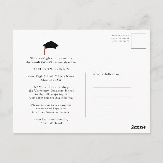 Red Fun Script Einfache Abschluss GRILLEN Einladun Postkarte (Rückseite)