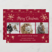 Red Funkelnd Snowflake Foto Weihnachtskarten Feiertagskarte (Vorne/Hinten)