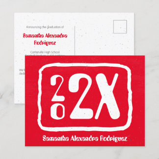 Red Funky Class Year Abschluss Postcard Postkarte