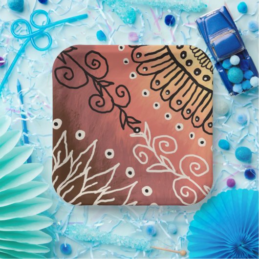 Red Funny Art Pattern Pappteller (Party)