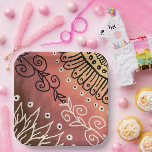 Red Funny Art Pattern Pappteller (Party)