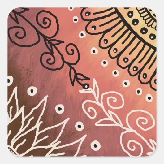 Red Funny Art Pattern Quadratischer Aufkleber (Vorderseite)