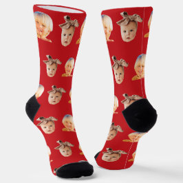 Red Funny Custom 2 Face Foto Vater Socken
