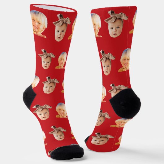 Red Funny Custom 2 Face Foto Vater Socken (Gewinkelt)