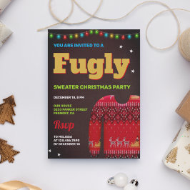 Red Funny Fugly Ugly Sweater Weihnachts-Party Einladung