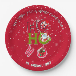 Red Funny HO HO HO Retro Christmas Festive Holiday Pappteller