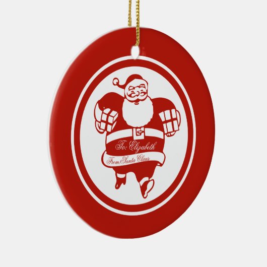 Red Funny Niedlich Santa Claus Individuelle Name o Keramik Ornament (Rechts)