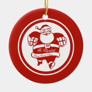 Red Funny Niedlich Santa Claus Individuelle Name o Keramik Ornament