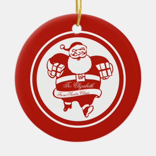 Red Funny Niedlich Santa Claus Individuelle Name o Keramik Ornament (Vorne)