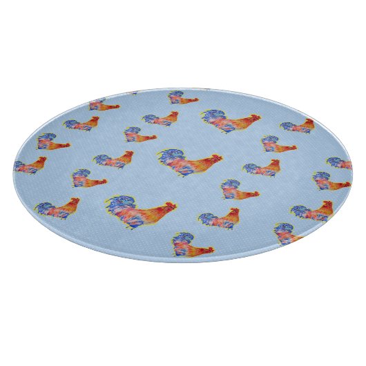 Red Funny Rooster Cockerel Blau und weiße Spots Cu Schneidebrett (Ecke)