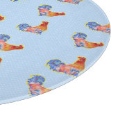 Red Funny Rooster Cockerel Blau und weiße Spots Cu Schneidebrett (Ecke)