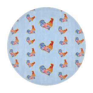 Red Funny Rooster Cockerel Blau und weiße Spots Cu Schneidebrett