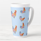 Red Funny Rooster Cockerel Blue and White Spots Co Milchtasse (Rechte Ecke)