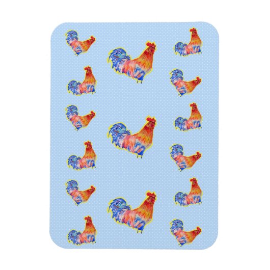Red Funny Rooster Cockerel Blue und White Spots Ca Magnet (Vertikal)