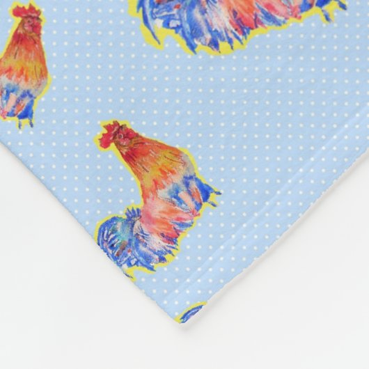 Red Funny Rooster Cockerel Blue und White Spots Fl Fleecedecke (Ecke)