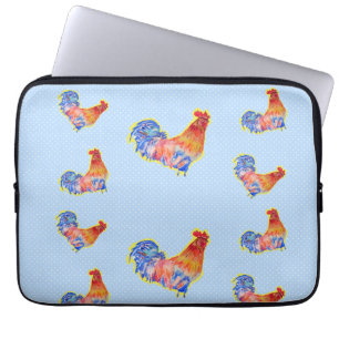 Red Funny Rooster Cockerel Blue und White Spots Laptopschutzhülle
