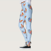 Red Funny Rooster Cockerel Blue und White Spots Leggings (Links)