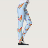 Red Funny Rooster Cockerel Blue und White Spots Leggings (Rechts)