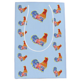 Red Funny Rooster Cockerel Blue und White Spots Mittlere Geschenktüte