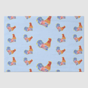 Red Funny Rooster Cockerel Blue und White Spots Seidenpapier
