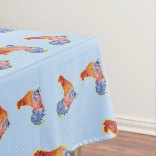 Red Funny Rooster Cockerel Blue und White Spots Tischdecke
