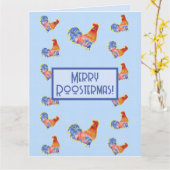 Red Funny Rooster Cockerel Blue Weihnachtskarte Karte (Gelbe Blume)