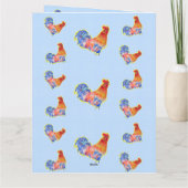 Red Funny Rooster Cockerel Blue Weihnachtskarte Karte (Rückseite)