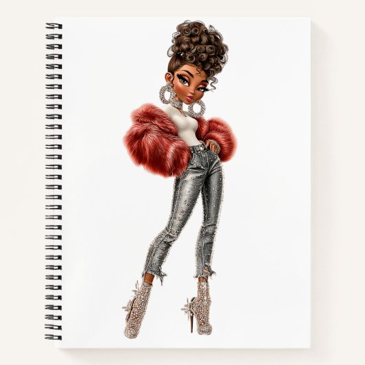 Red Fur Glam Girl Spiral Notebook Notizblock (Vorderseite)