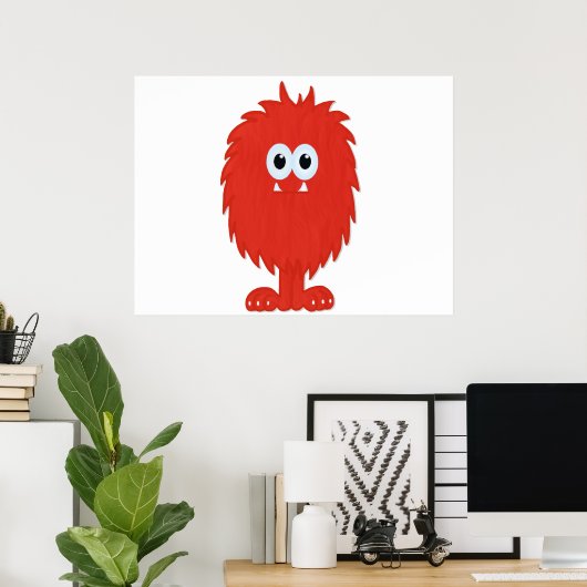 Red Furry Monster Print Poster (Heimbüro)