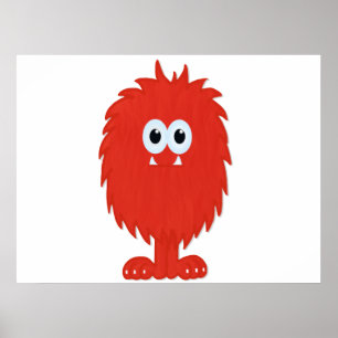Red Furry Monster Print Poster