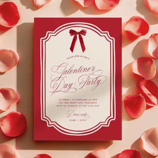 Red Galentine's Day Party Invitation with Bow Einladung