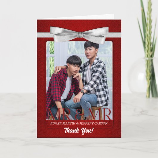 Red Gay von zwei Grooms Blank Wedding Dankeskarte (Vorderseite)