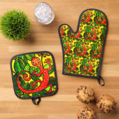 Red Gecko Ofenhandschuh & Topflappen-Set (Oben Unten)