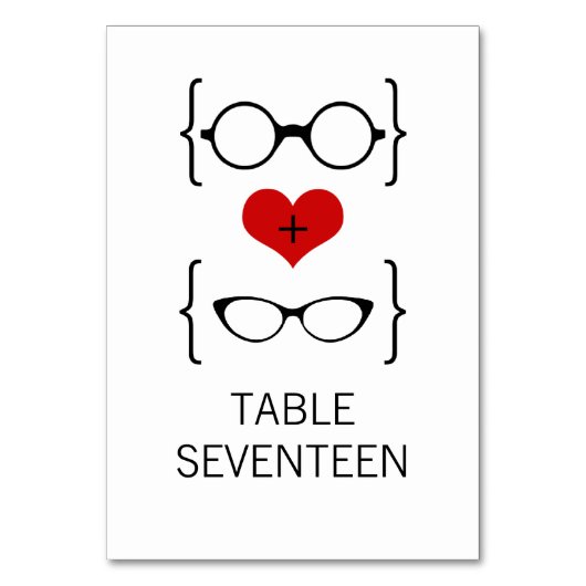 Red Geeky Glasses Wedding Table Card Tischnummer (Vorderseite)