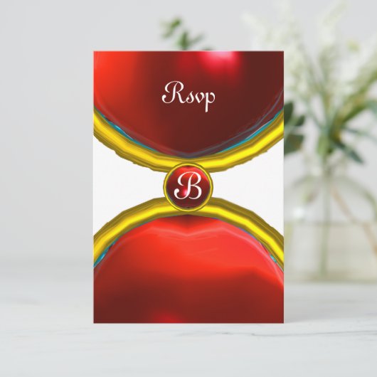 RED GEMSTONE GOLD MAGIC RINGS, MONOGRAM uAwg Einladung (Stehend Vorderseite)