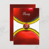 RED GEMSTONE GOLD MAGIC RINGS, MONOGRAM uAwg Einladung (Vorne/Hinten)