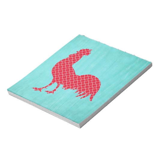 Red Gemustert Rooster Silhouette Notizblock (Rotiert)