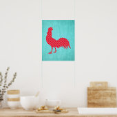 Red Gemustert Rooster Silhouette Poster (Küche)