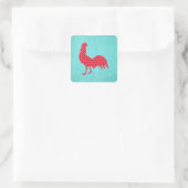 Red Gemustert Rooster Silhouette Quadratischer Aufkleber (Tasche)