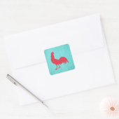 Red Gemustert Rooster Silhouette Quadratischer Aufkleber (Umschlag)